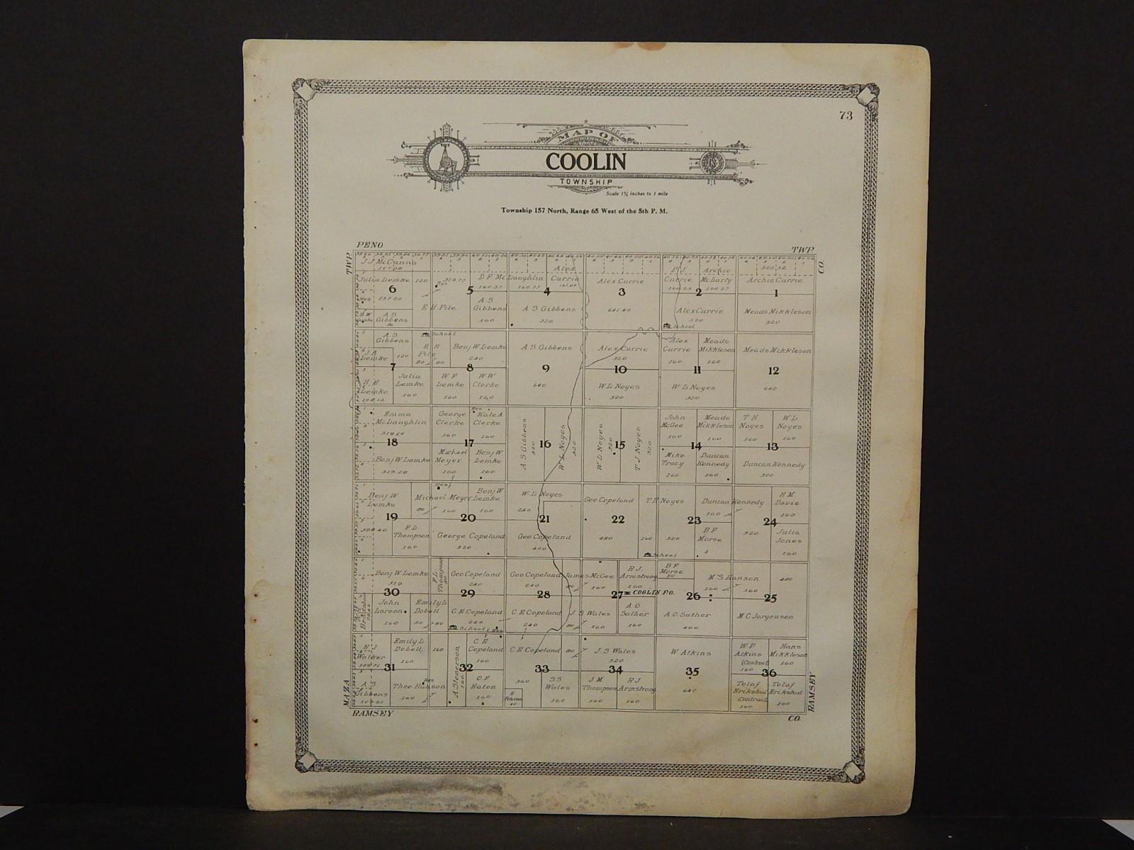 North Dakota Towner County Map Coolin Township 1909 Q703 eBay