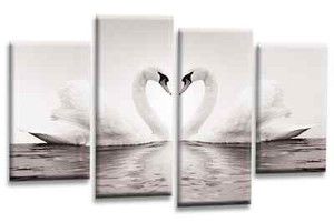 Le Reve Swans Canvas Grey White Black Kissing Love Heart Wall Art Split Panel