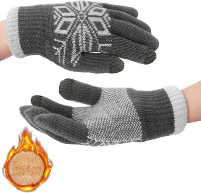 Fashion Women's Knitted Gloves Touch Screen Winter Gloves with Fleece Lining