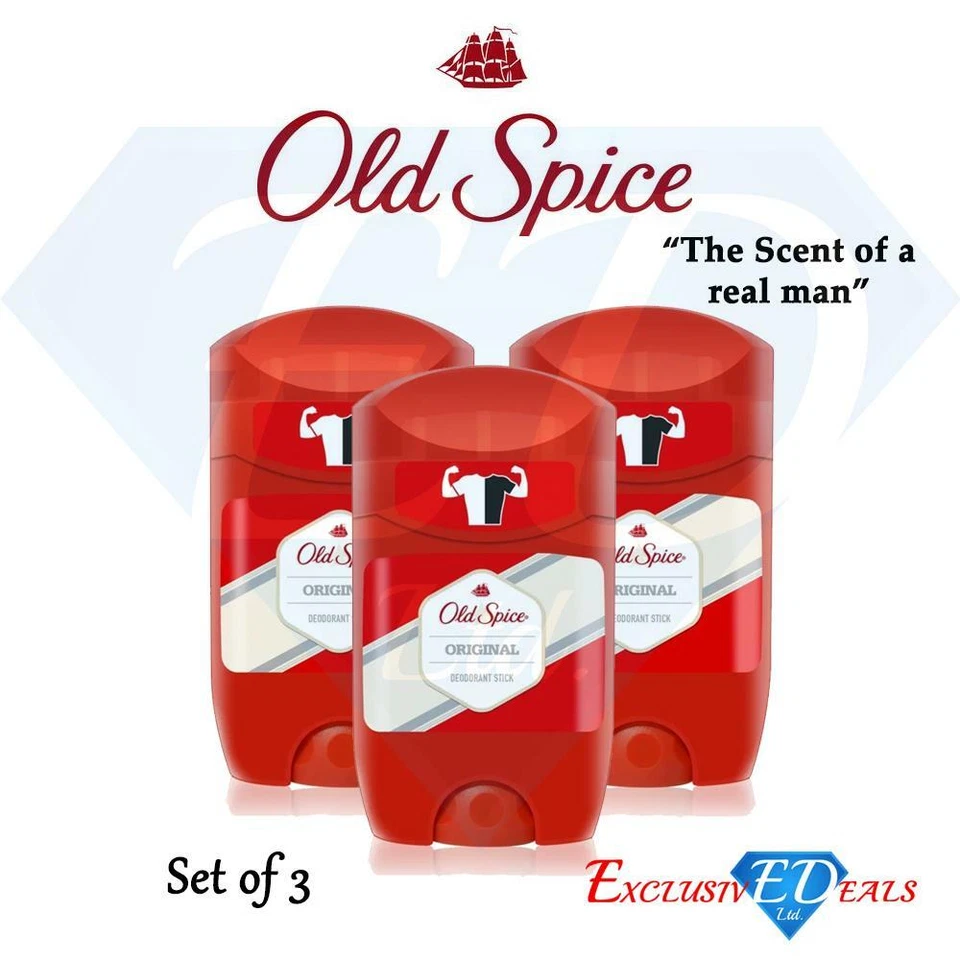 3 x Old Spice Original Deodorant Stick Fresh Mens Odour Free Roll On 50ml