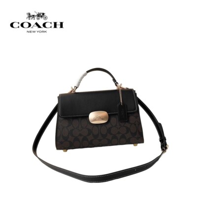 COACH Eliza Top Handle Signature Canvas CR530 Brown Outlet
