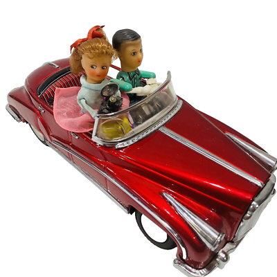 Vtg Photoing On Car Couple Taking Pictures Red Convertible Battery