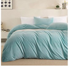 JELLYMONI Light Blue Velvet Duvet Cover Queen Size - 3 Piece Ultra Soft Plush