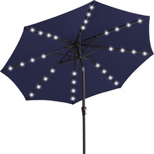 9FT Outdoor Patio Umbrella with Solar Lights, LED Lighted Pool Umbrella with Til