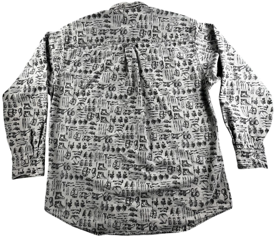 Vintage Woolrich Shirt Men Large USA Made Gray Fishing Camping AOP Cotton Tribal - Image 2 of 4