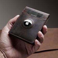 Mens Wallet Genuine Leather Slim Bifold Wallet With Airtag Holder, RFID Blocking