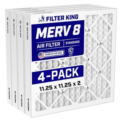 Filter King 11.25x11.25x2 Air Filter 4-PACK MERV 8 Actual Size 11.25 x 11.25 x