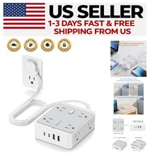 12-in-1 Flat Power Strip with 8 AC Outlets  4 USB Ports - 5Ft Surge Protector