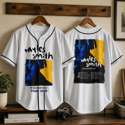 Maglia Baseball Myles Smith My Mess Heart Life Tour 2026 Nero Bianco Concerto prezzo ebay