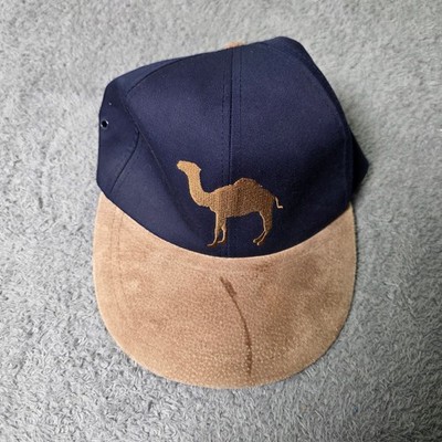 Camel Unisex OSFA Baseball Cap Navy Blue Faux Suede Brim Embroidered Logo 90s