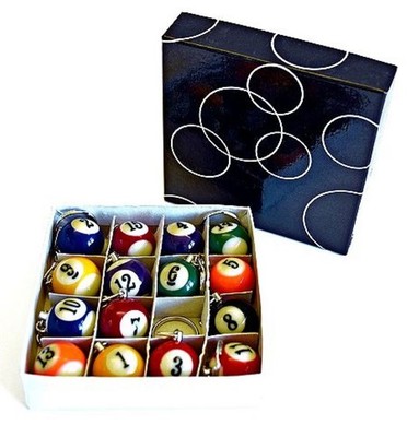 Billard Kugel Schlüsselanhänger kompletter Satz 1-15, 15 Stück, 25mm Durchmesser