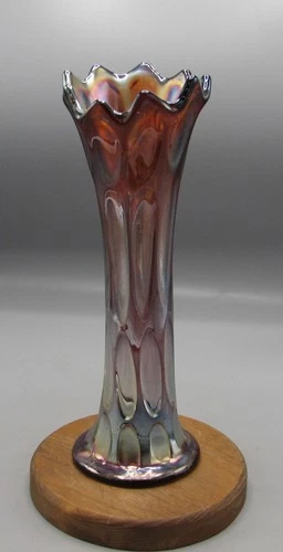 Fenton Carnival Glass Amber Vase, long thumbprint pattern 11 Inch Tall