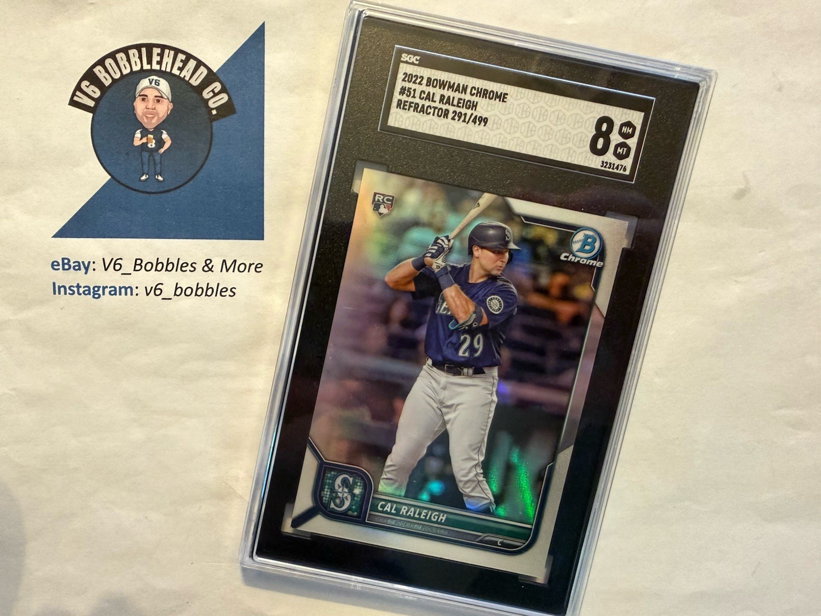 2022 Bowman Chrome #51 CAL RALEIGH Refractor #/499 (RC) Seattle Mariners ⚾️