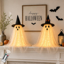 2Pcs Halloween Decorations Indoor,Ghost Decor with String Lights Remote Control,