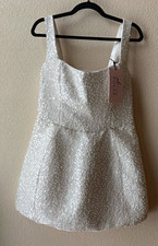 Oh Polly Dominique White Beaded Mini Dress US 10 Square Neck Lace-Up Open Back