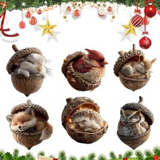 6Pcs Forest Animal Acorn Ornaments, Cozy Forest Christmas Ornaments, Pine Cone A