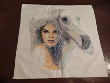 completed finished cross stitch 13,5''x12,5'' Unframed New Decoration girl horse
