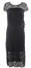 Kensie Dress NEW $99 Sz M Black on Black Lace Overlay Nylon Spandex Poly Dress