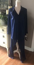 New VTG VANITY FAIR Navy Blue 2 Piece Long Sleeve Pajama USA Set Size Medium