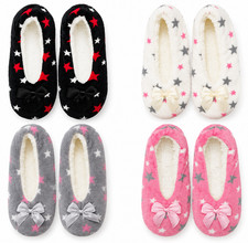 Ladies Ballerina Slippers Sherpa Fleece Lined Padded Gripper Soles Womens 4-7