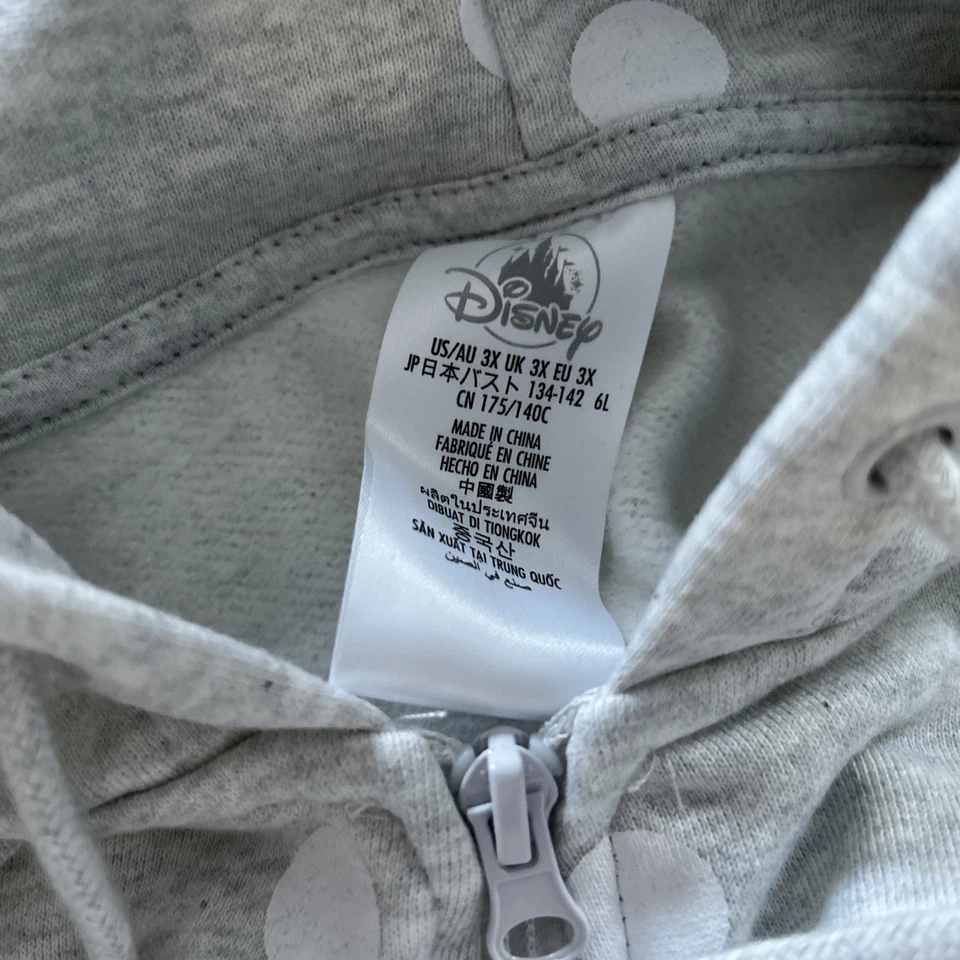 Moletom com capuz Disney Plus 3X cinza branco preto Minnie Mouse bolinhas zíper parques novo com etiquetas - Imagem 3 de 4