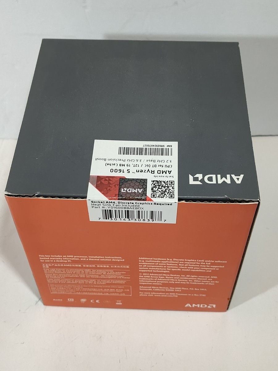 NEW AMD Ryzen 5 1600 6-Core 3.6 GHz Turbo YD1600BBAEBOX Processor