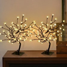 Set of 2 Cherry Blossom Tree Lights 16.2" H Artificial Bonsai Tree with 48 Wa...