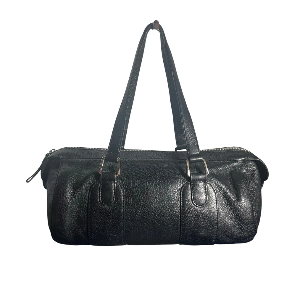 Bolso de Hombro Ann Taylor Cuero Guijarro Negro Cartera Barril Cartera Foto 2 de 4