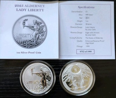 2025 1oz SILVER LADY LIBERTY & EAGLE HIGH RELIEF ENHANCED REVERSE