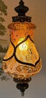 Pair of Vintage Mid Century Hollywood Regency Amber Glass Swag Lamps — photo 2