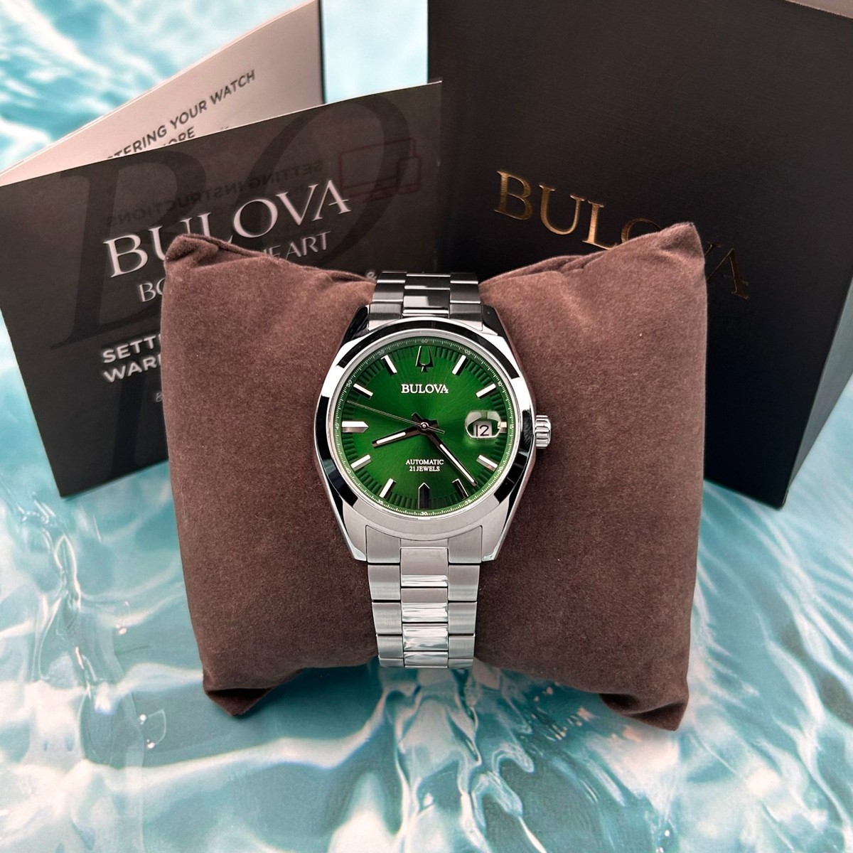 Bulova 96B429 Surveyor Automatic Green Dial Men's Stainless Steel
