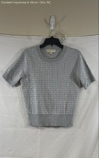 Michael Kors Women's Gray Metallic Monogram Knit Sweater Top Short Sleeve Sz M