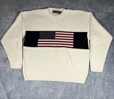 David Taylor VINTAGE American Flag Sweater Men's L Off White Pullover USA Made