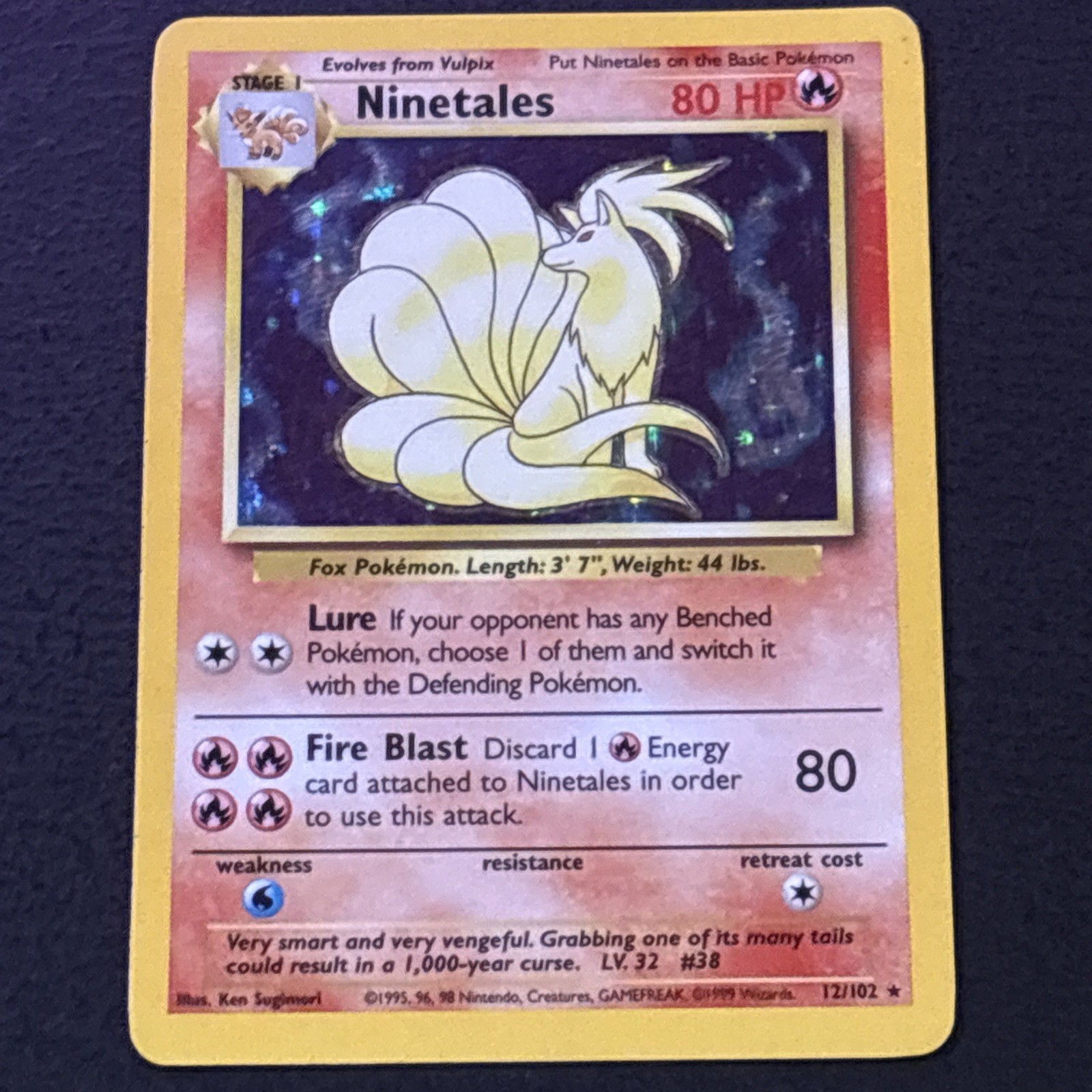 Ninetales 12/102 Pokemon TCG Base Set Holo Foil Rare Card Moderately Played MP