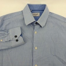 DUCHAMP LONDON Men's Tailored Fit Dress Shirt Blue Geometric Print Size 16 5 L
