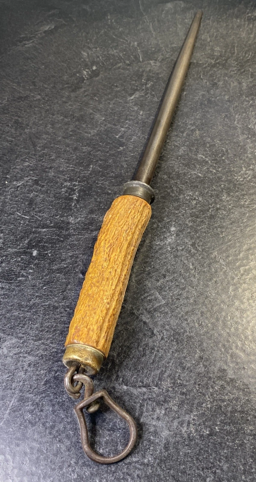 Post-WWII Hoffman 16" German Bell Magnetic Honing Steel Stag Handle Swivel Bail