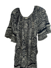 Umgee USA Womens Small Black Floral Peasant Boho Shift Dress 3/4 Flare Sleeve