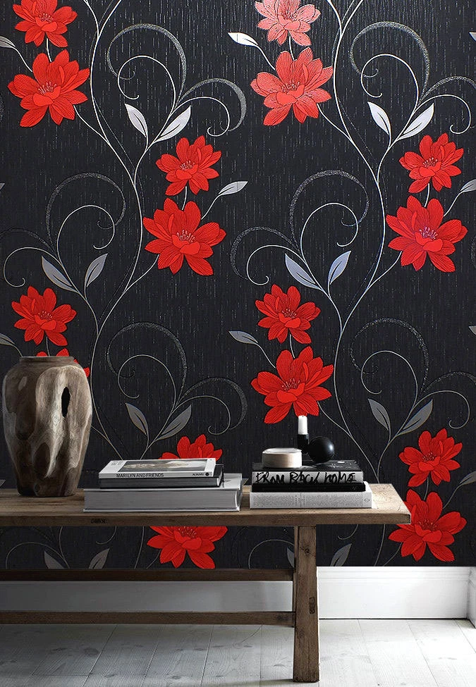 Black And Red Floral Wallpaper