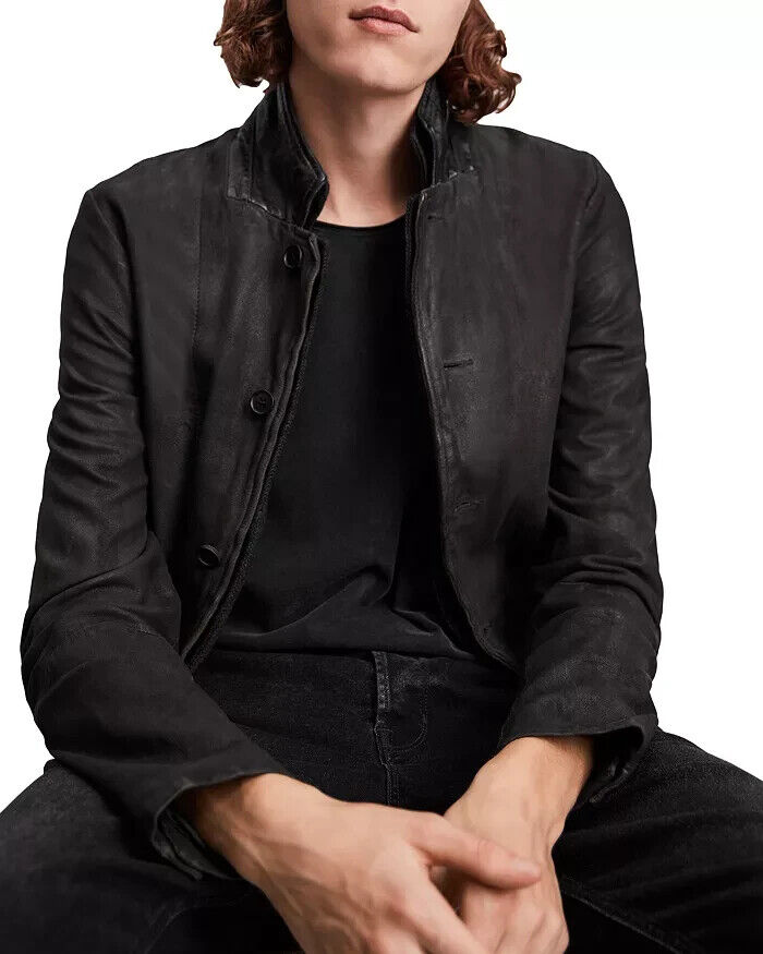 NEW AllSaints Survey Slim Fit Leather Blazer in Anthracite NEW AllSaints Survey Slim Fit Leather Blazer in Anthracite