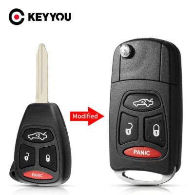 KEYYOU 3+1Buttons Car Key Case Car Cover Fob For Chrysler 300 300C Pacifica Stra