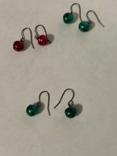 Christmas Jingling Jingle Bells earrings red  green set of 3