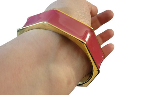 Banana Republic Octagon Enameled Hinged Bracelet Hot Pink Goldtone - Picture 2 of 6