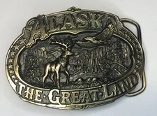 Alaska The Great Land Belt Buckle American Buckle Company c1983 Brass Vintage