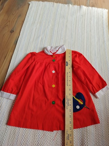 Dress Vintage Sears Girls Red Paint Brush Primary Color Collar Dress Size 3t - Picture 5 of 10