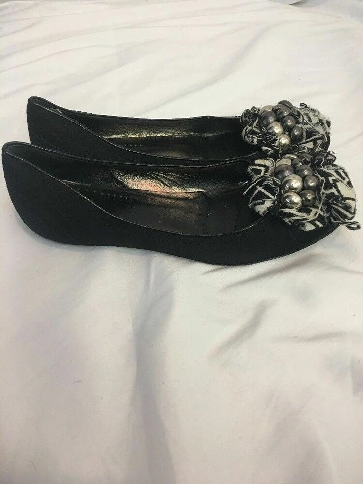 Isabella Fiore Mujer Negro Blanco Cuero Genuino Satinado Zapatos Planos 7 Italia Foto 4 de 4