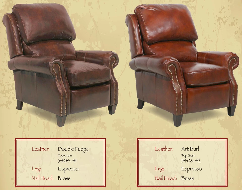 Tumbona reclinable Barcalounger Churchill II de cuero genuino doble caramelo Foto 2 de 4