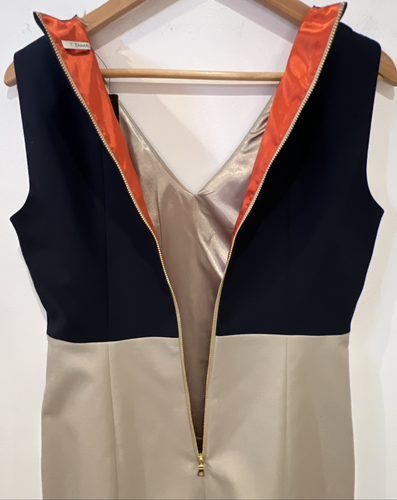 T TAHARI Genisis Sheath Dress Cotton Blend VNeck Beige/Navy Sz 6 NWT Career Prep - Picture 14 of 24
