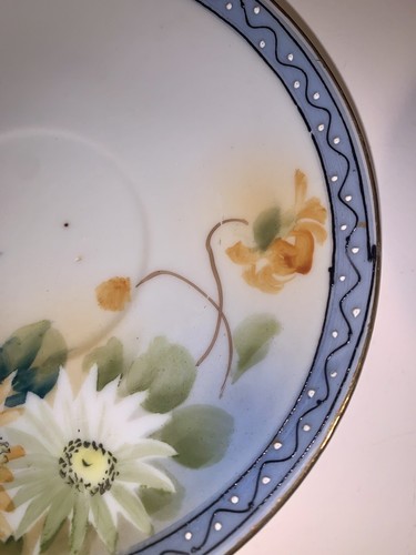 S&K Hand Painted Floral Moriage Blue & Yellow Teacup & Saucer - Picture 18 of 19
