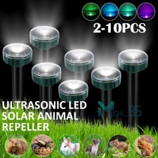 Solar Ultrasonic Animal Repeller Outdoor Mole Gopher Pest Control Spike W/ Light