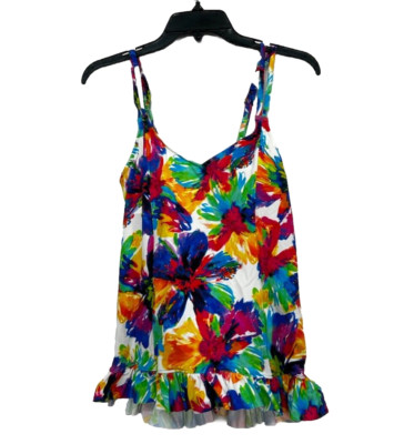 Swim Solution, Womens, Size 8, White, Floral Swim Tankini Top NWT